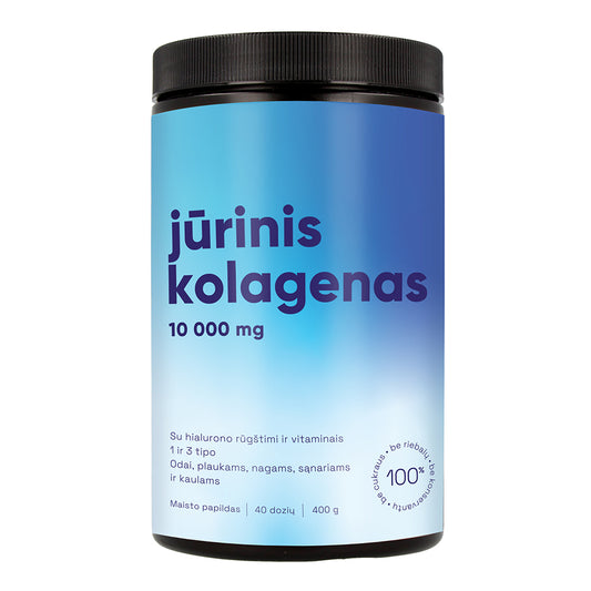 Melior 10000mg jūrinis kolagenas su hialurono rūgštimi ir vitaminais, 400g.